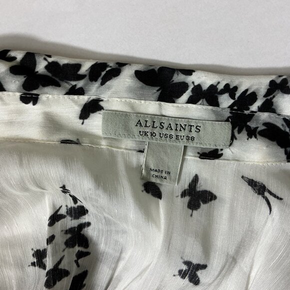Allsaints Black White Butterfly Print Long Sleeve Leyla Orsino Shirt Blouse US 6 - Picture 7 of 8